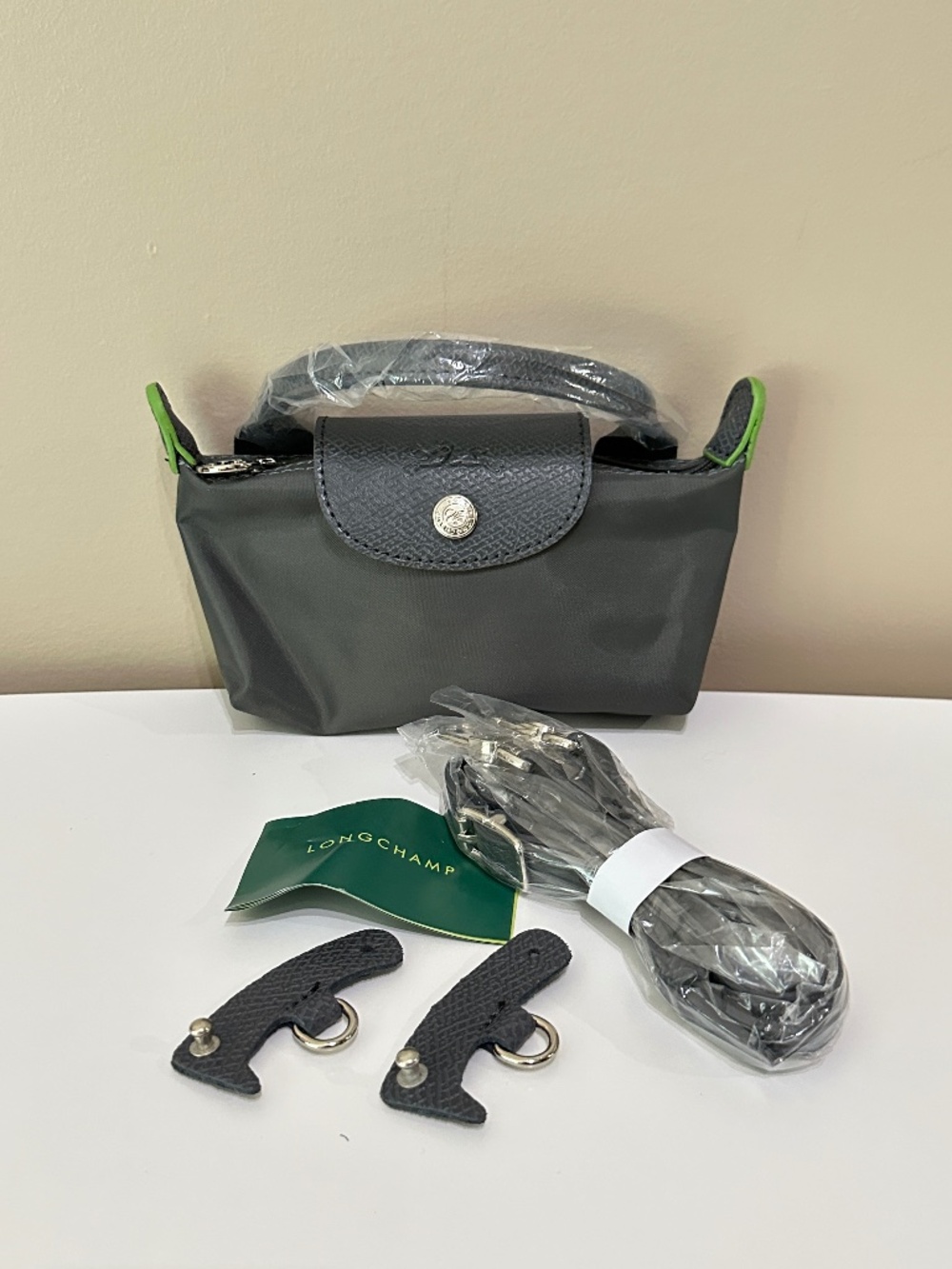 NWT Longchamp le pliage Dark Gray Grey Mini Micro Crossbody Hand Bag
